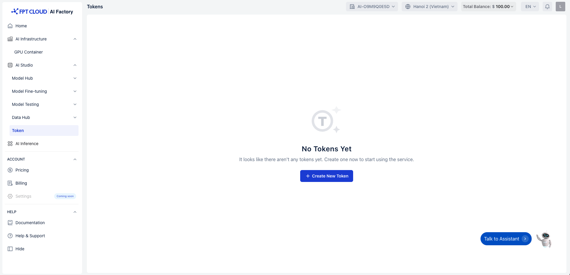 Create New Token button