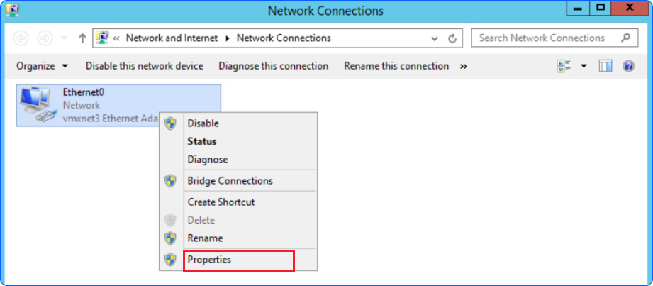Network adapter list with right-click context menu showing Properties option