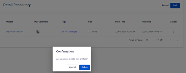 Confirm artifact deletion