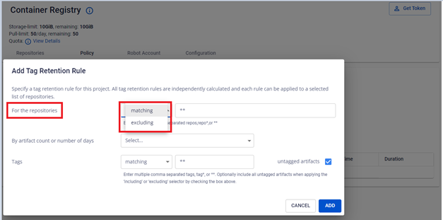 matching/excluding option for repositories