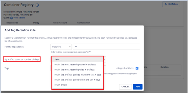Count or period retention options