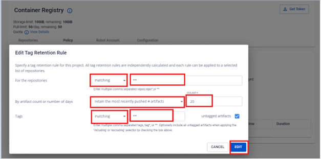 Retention rule edit form