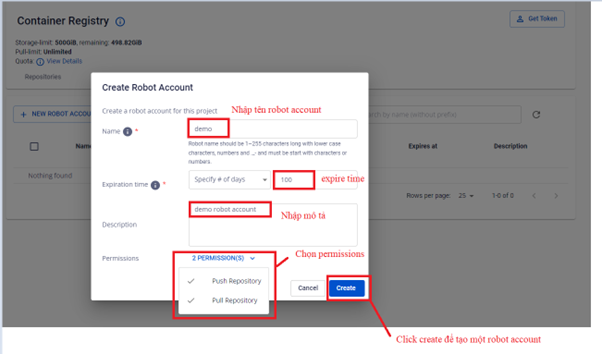 Robot account detailed configuration