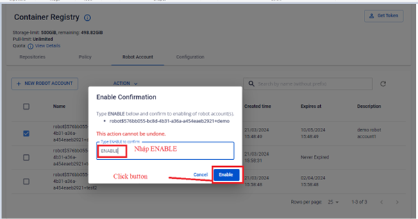 Enter ENABLE to confirm