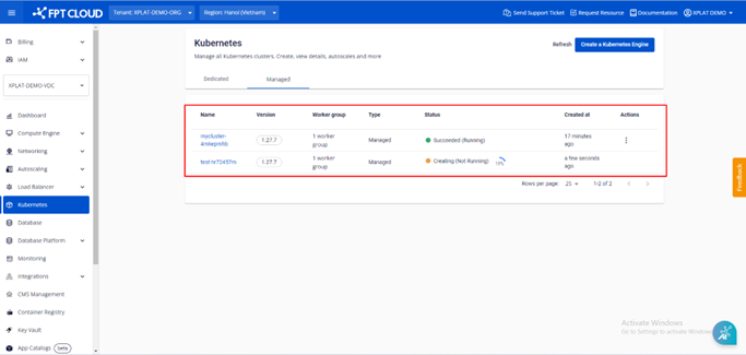 Kubernetes Cluster list