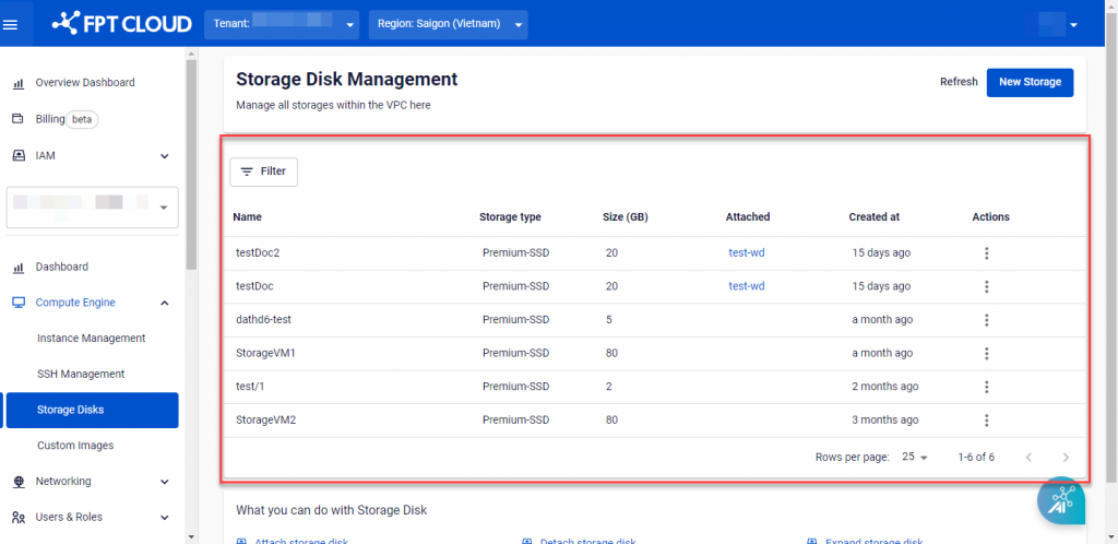 Storage Disk list