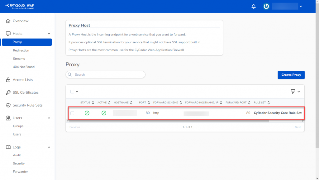 Proxy host details