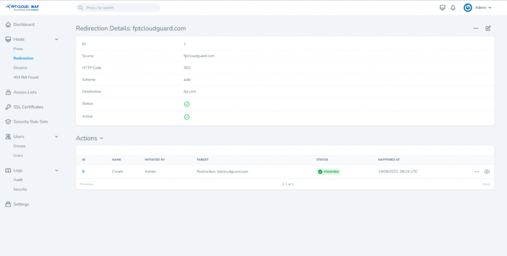 Redirection host detail after creation