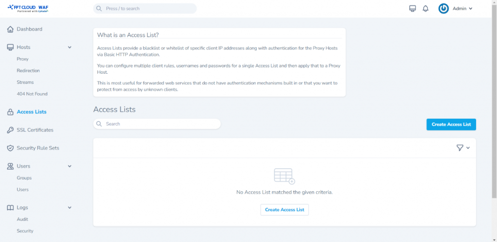 Access list management screen
