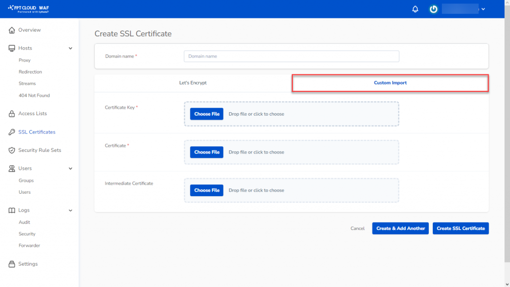 Configure Custom certificate