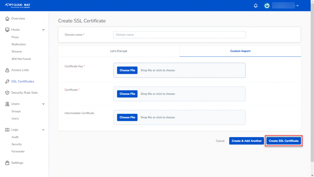 SSL certificate list after creation