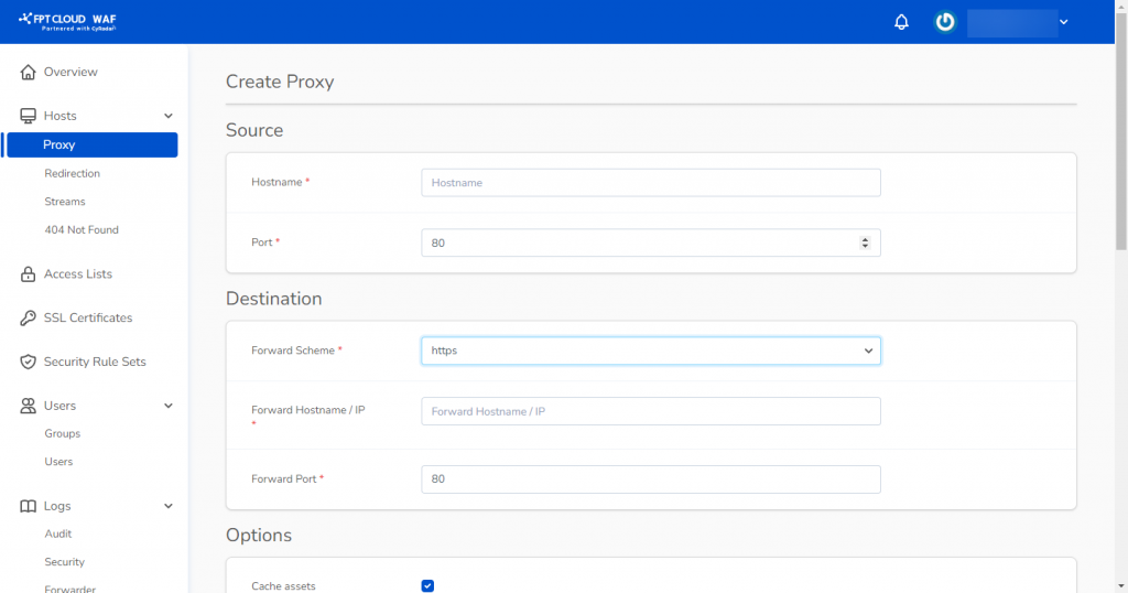 Enter proxy host details