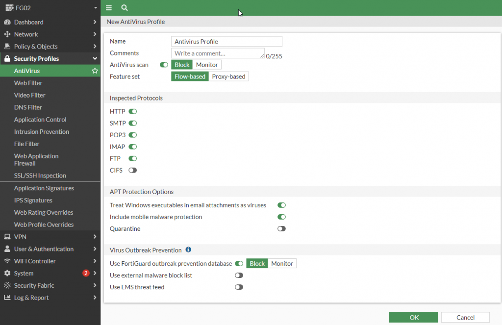 Create AntiVirus profile