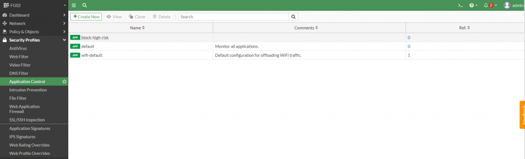 Application Control profile list