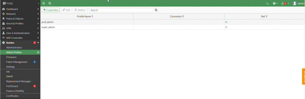 Admin Profiles list