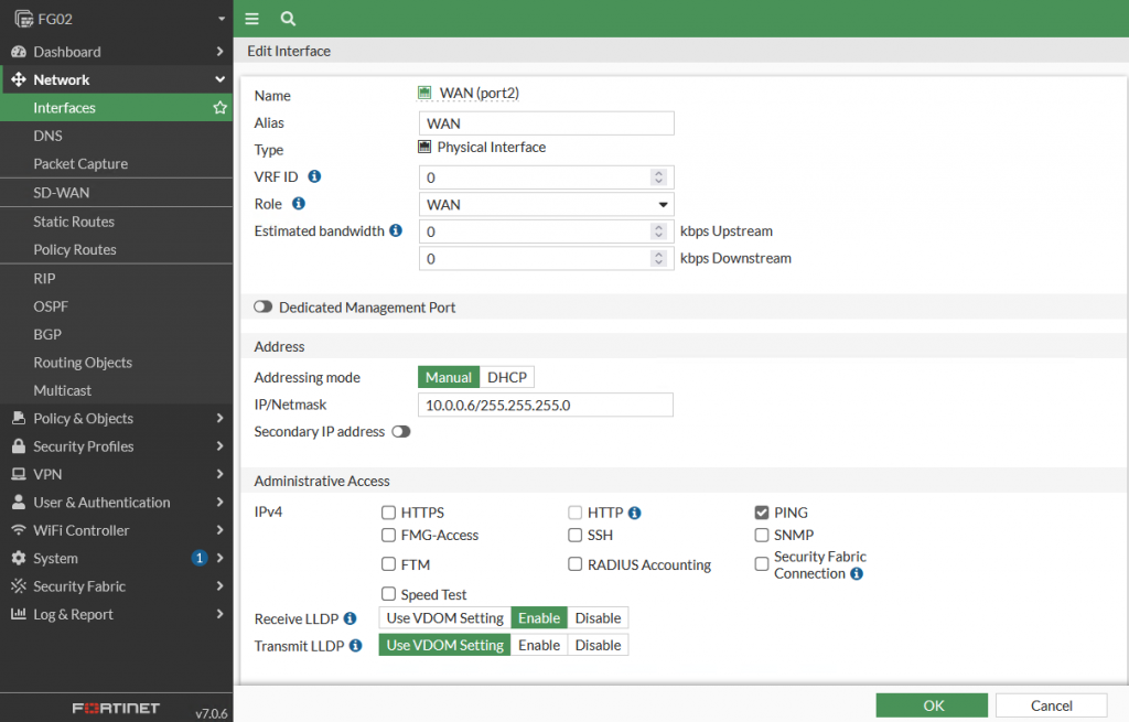 Configure WAN interface (Port 2)