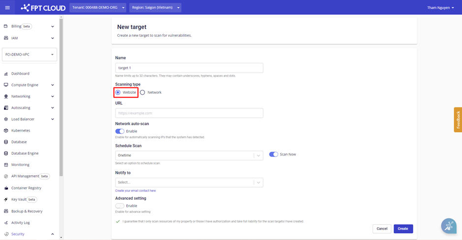 Configure scan target