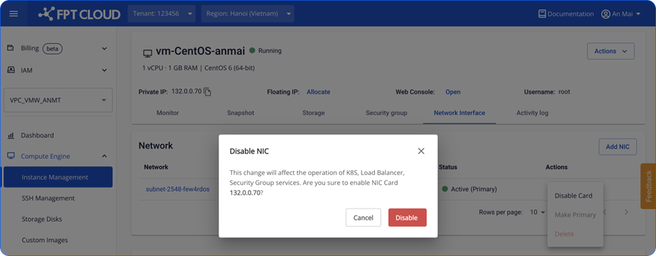 Confirm Disable Card