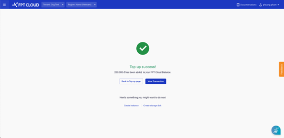 Top-up confirmation screen