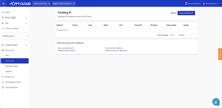 Floating IPs page