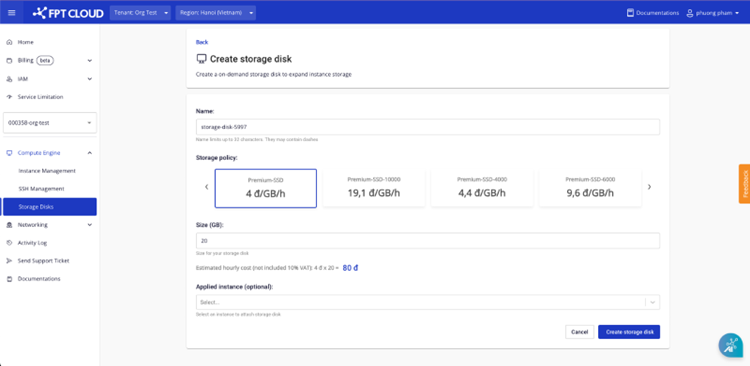Create new storage