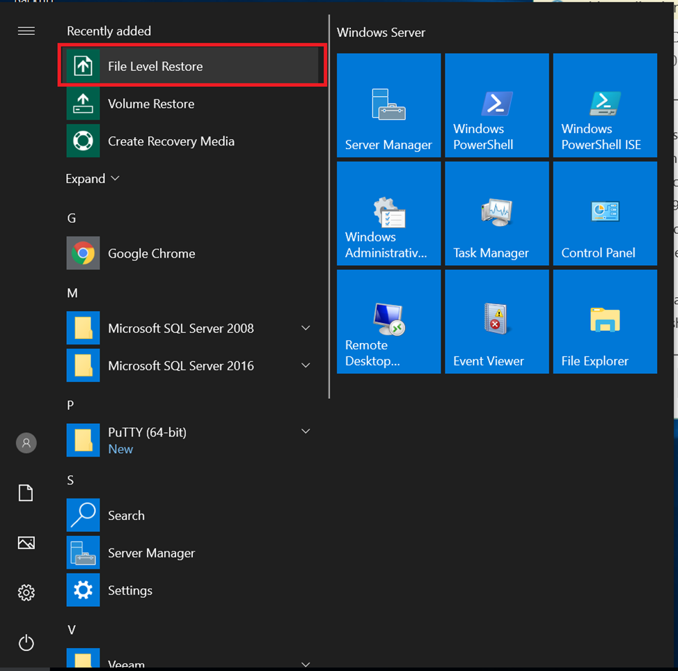Launch File Level Restore