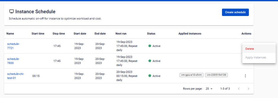 Delete button in the schedule list