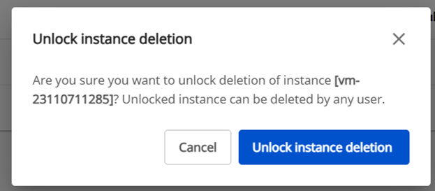 Unlock Instance Deletion confirmation dialog
