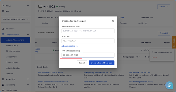 Configure allow MAC address pair
