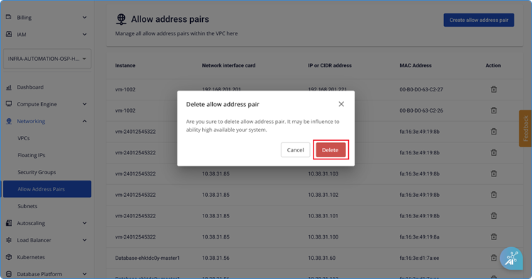 Confirm deletion dialog