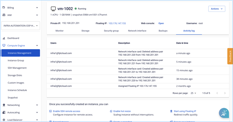 Activity Log list view