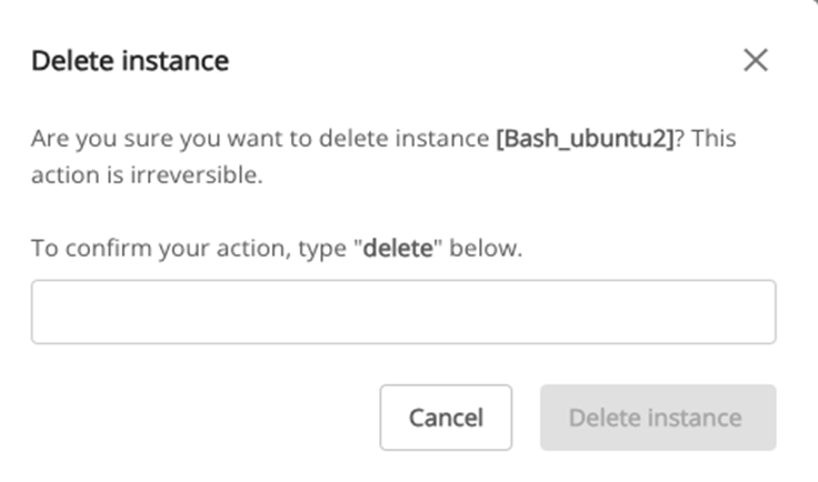 Delete virtual machine confirmation dialog