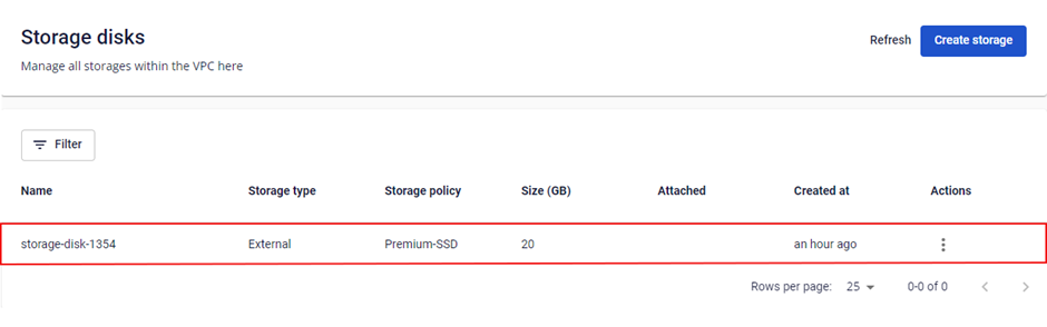 Storage Disk after creation