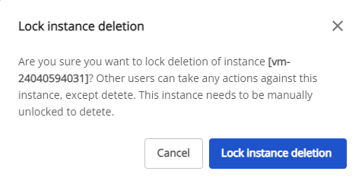 Lock Instance Deletion confirmation dialog