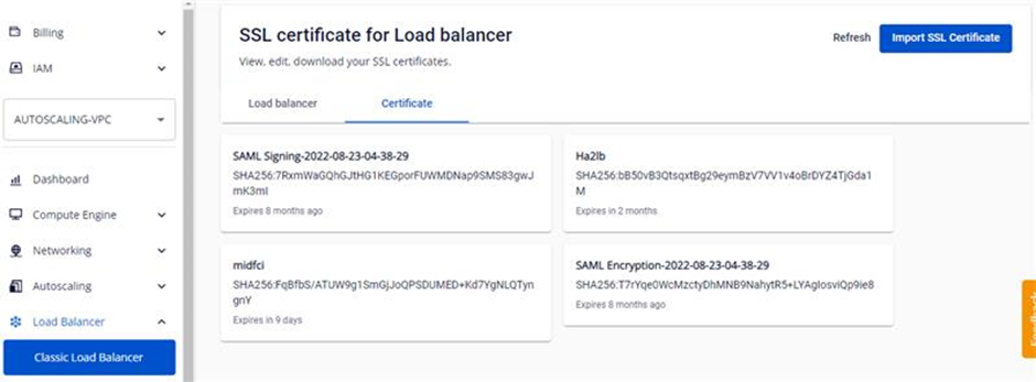 Import SSL Certificate page