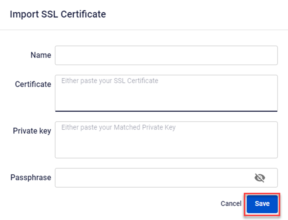 Import SSL Certificate dialog