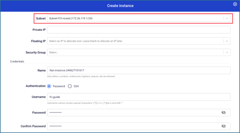 Select Internet-accessible subnet