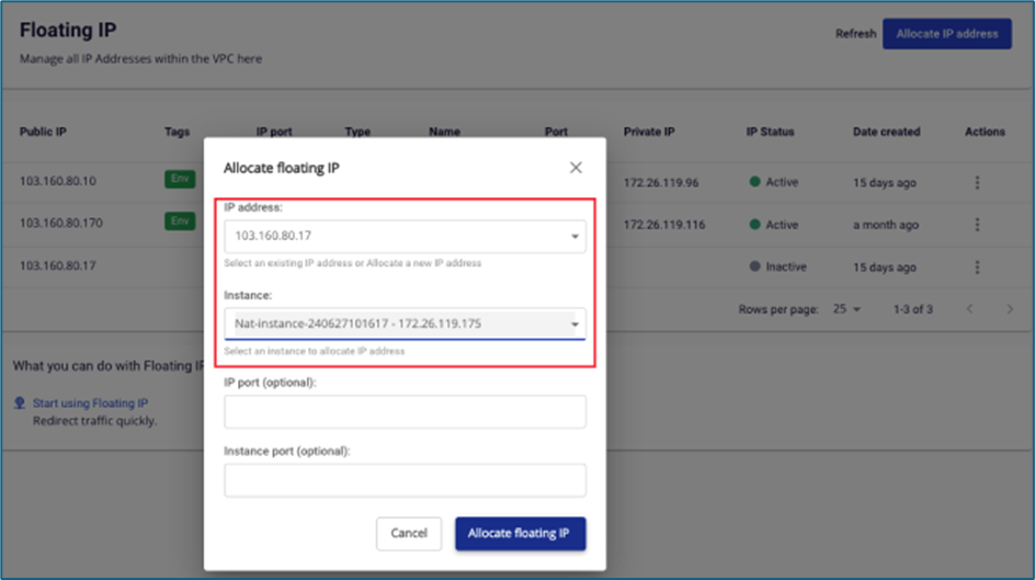 Attach Floating IP