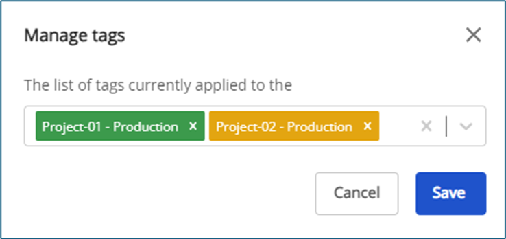 Manage tags dialog for Load Balancer