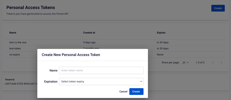 Token section in the FPT Cloud sidebar