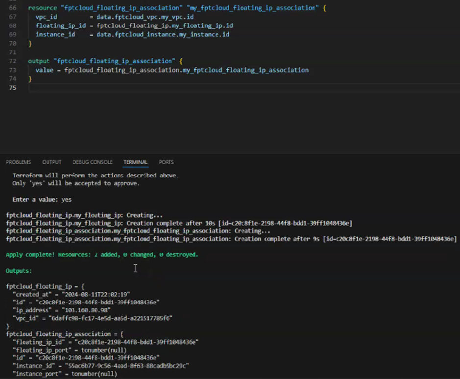 Floating IP created successfully