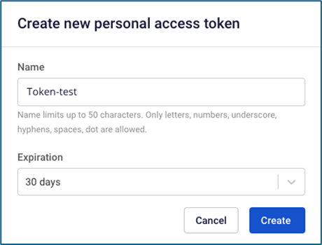 Create token dialog