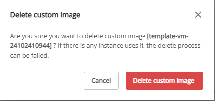 Delete Custom Image confirmation dialog