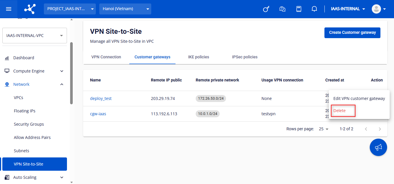 Delete Customer Gateway