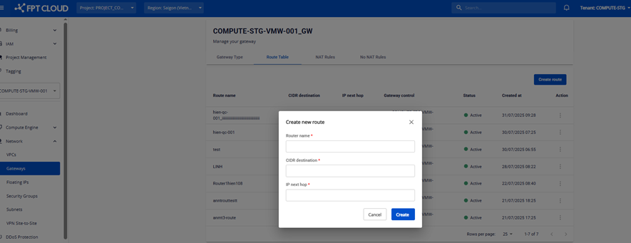 Create Route form