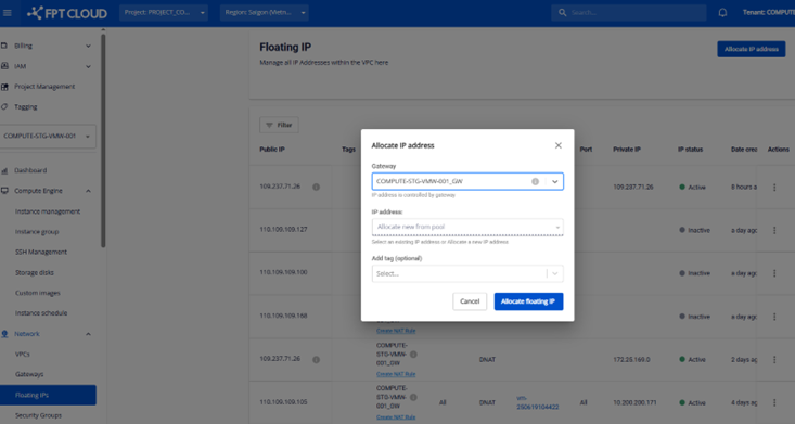 Allocate IP with Custom Gateway