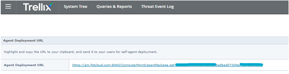 Newly generated agent installation URL