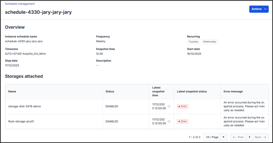 Schedule details