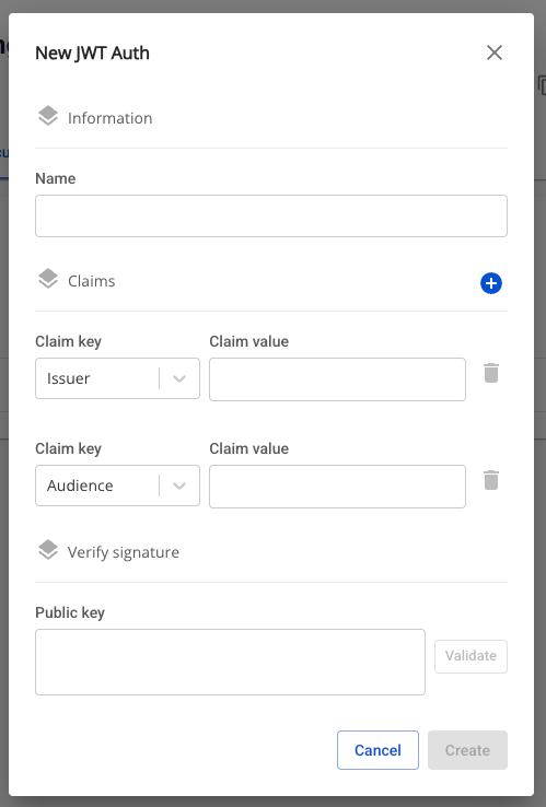 New JWT Auth creation form