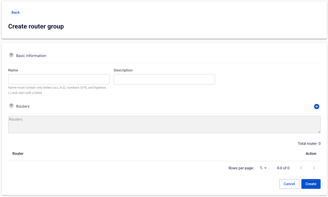 Create Router Group form